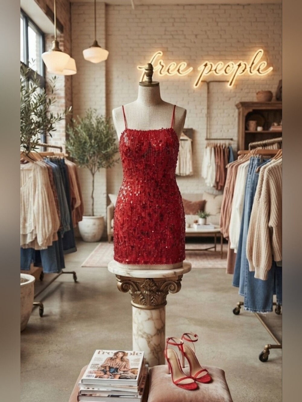 FREE PEOPLE Sequence Mini Dress Red Size M NWT